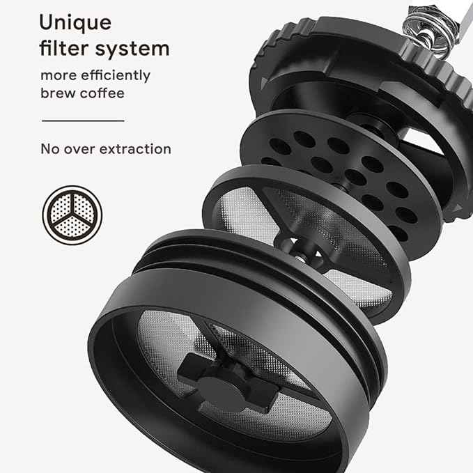 Portable French Press Coffee Maker Travel French Coffee Maker Stainless Steel Coffee Mug 12 oz Double Mesh Filter Great for Camping and Traveling