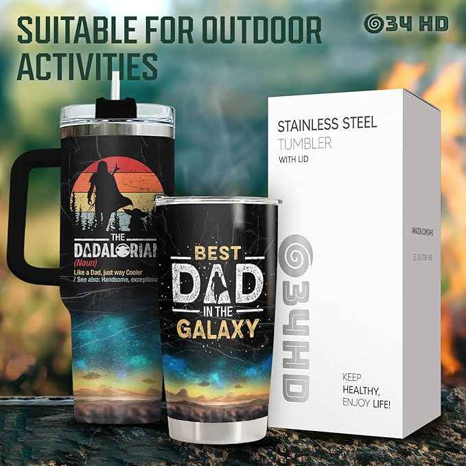 34HD Father Day Gifts, Dadalorian Tumbler Set of 2 Stainless Steel, Best Dad In The Galaxy Mug, Star Dad Gifts, Birthday Gifts for Men