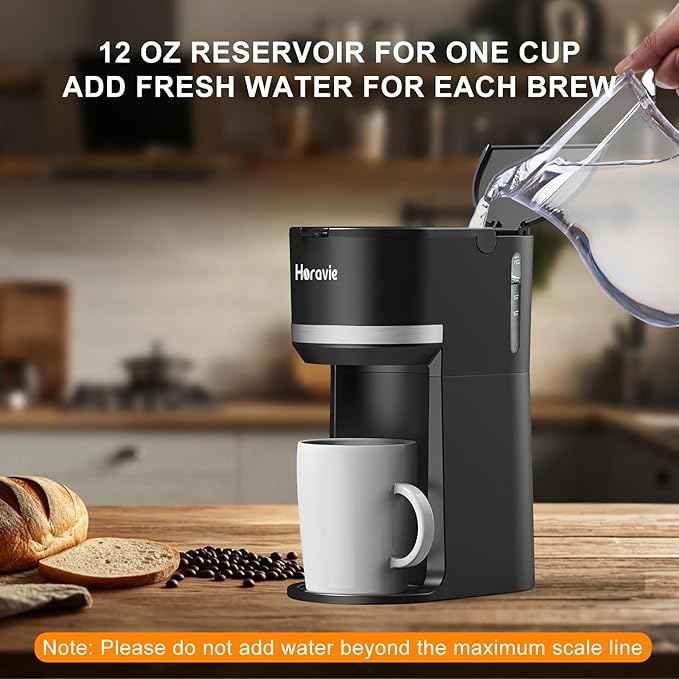 Small Single Serve Coffee Maker for K Cup and Ground Coffee, Fast Brew One Cup Coffee Machine with Descaling Reminder and Water Window, 6 to 12 oz. Brew Sizes, Black