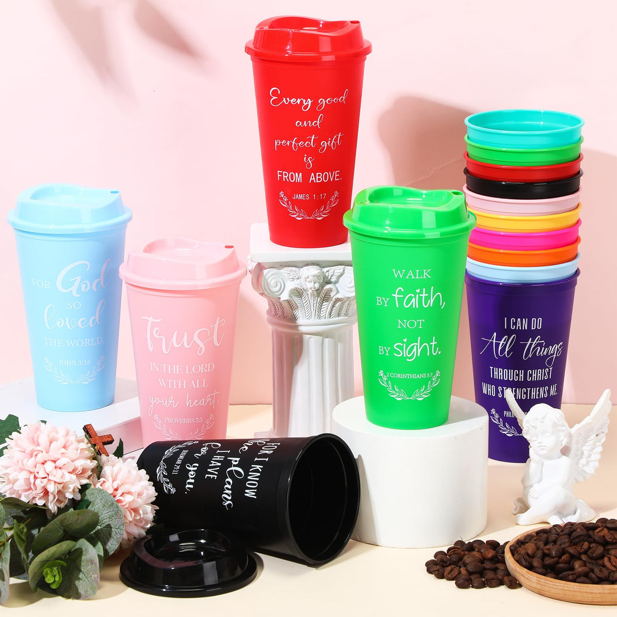 16 oz scripture cups in assorted rainbow colors