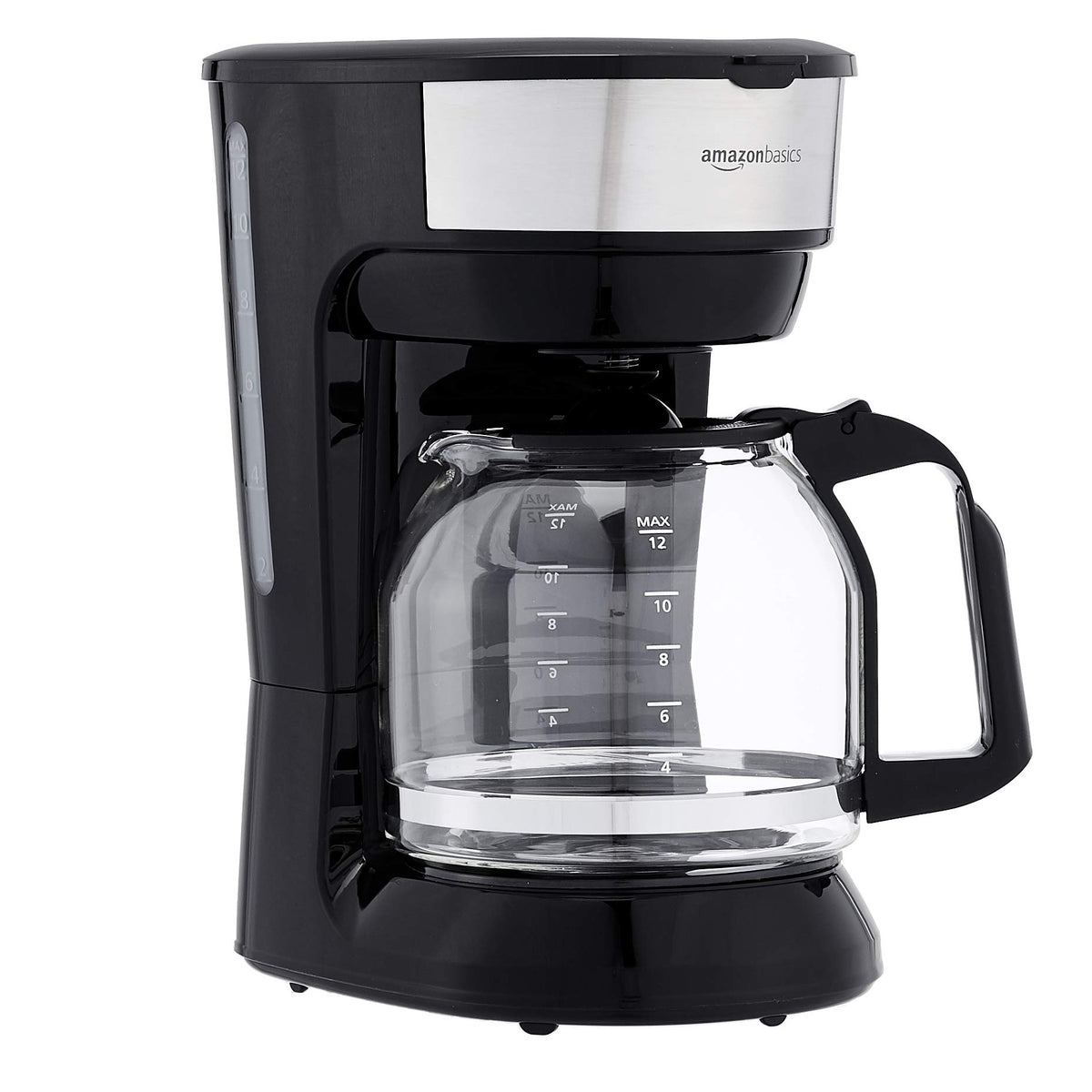 12-cup drip coffee maker in black and stainless steel