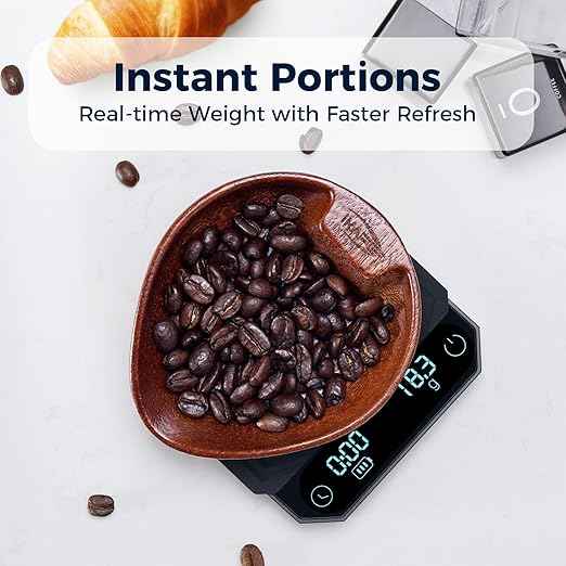 IKAPE Digital Coffee Scale with Timer, 0.1g High Precision Espresso Scale, 2kg Capacity, Waterproof Rechargeable Aluminum Alloy Coffee Scale with Auto Tare & Silicone Pad