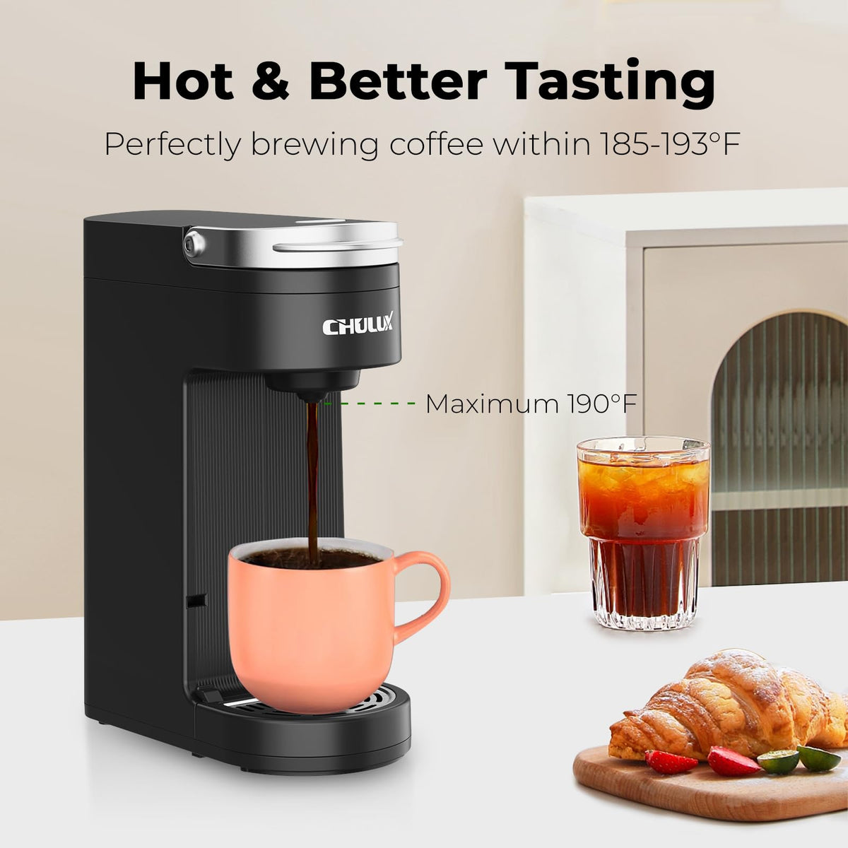 Slim portable coffee maker with one-button brewing