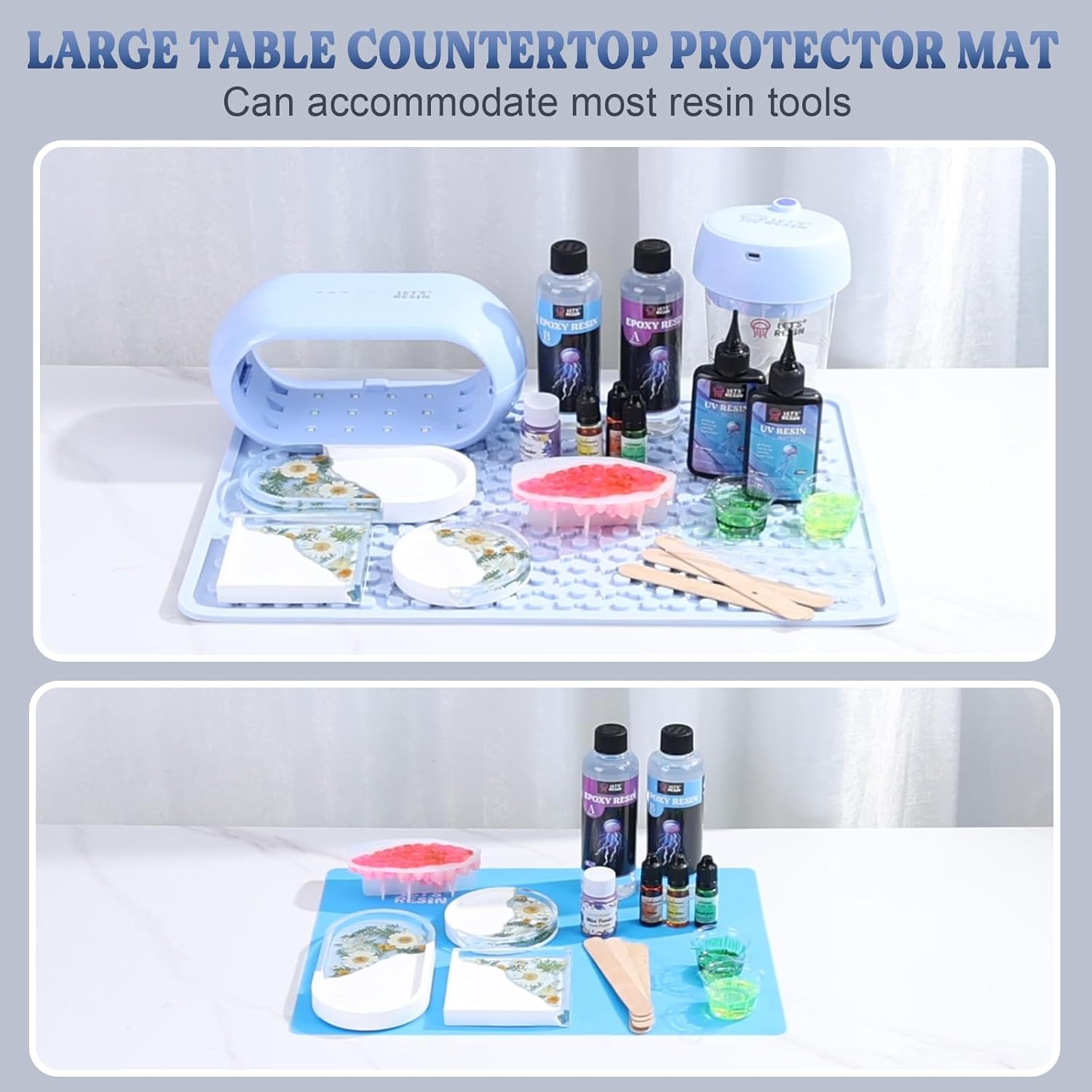 LET'S RESIN Premium Resin Collector Mat, 20" x 14"Large Easy Clean Silicone Mat for Crafts, Epoxy Resin,Placemat(Blue)