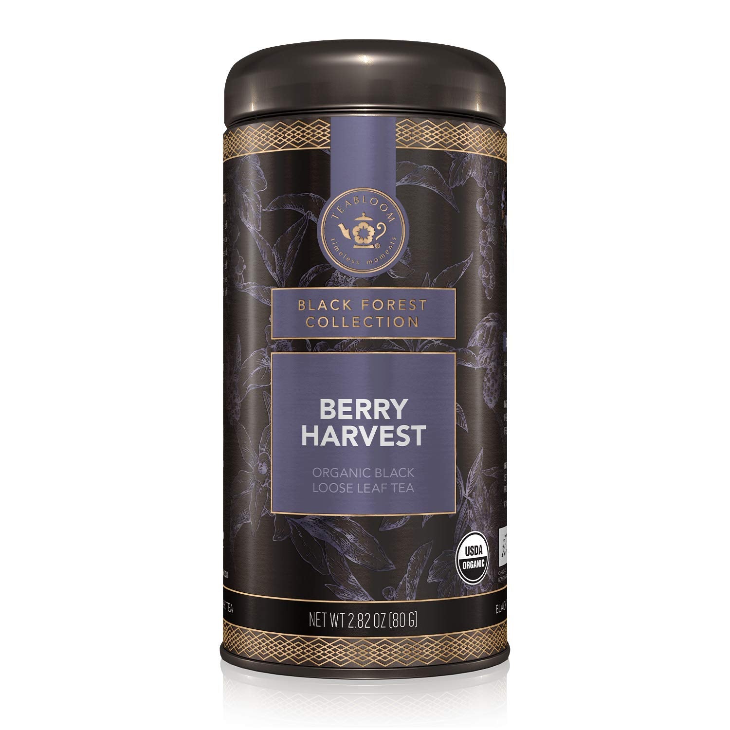 Teabloom Organic Fruity Black Tea, Berry Harvest Loose Leaf Tea, USDA Certified Organic & Kosher, Fresh Whole Leaf Blend in Reusable Gift Canister, 2.82 Ounce Loose Leaf Tea Canister Makes 35-50 Cups
