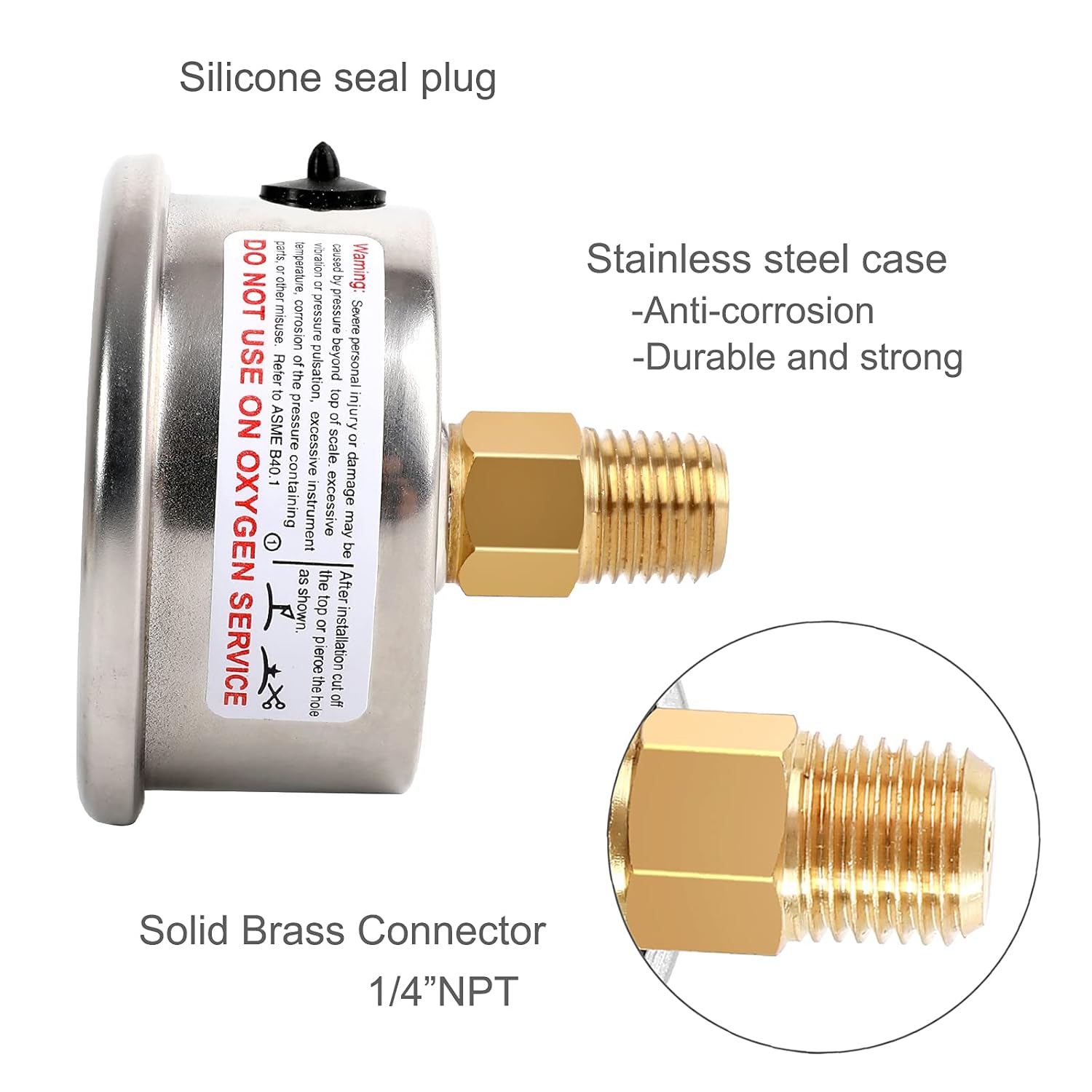 Glycerin Filled Pressure Gauge 10000psi/700bar, Stainless Steel case, Brass Inside Construction, 2-1/2" dial, 1/4" NPT Back Connection.…