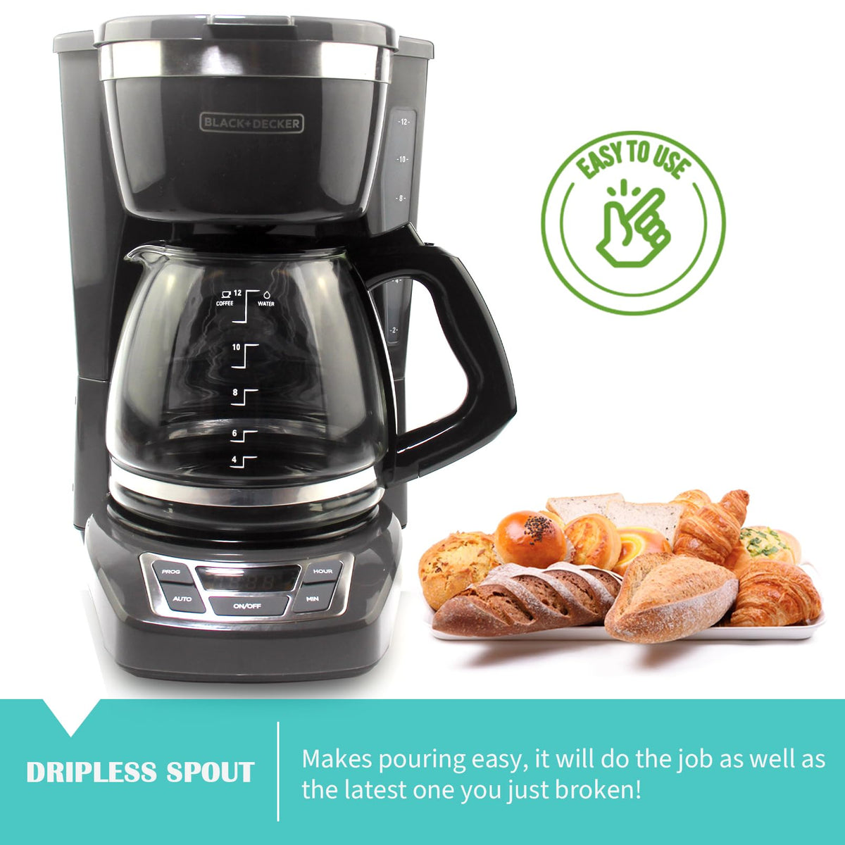 12-cup replacement coffee pot with comfortable grip handle