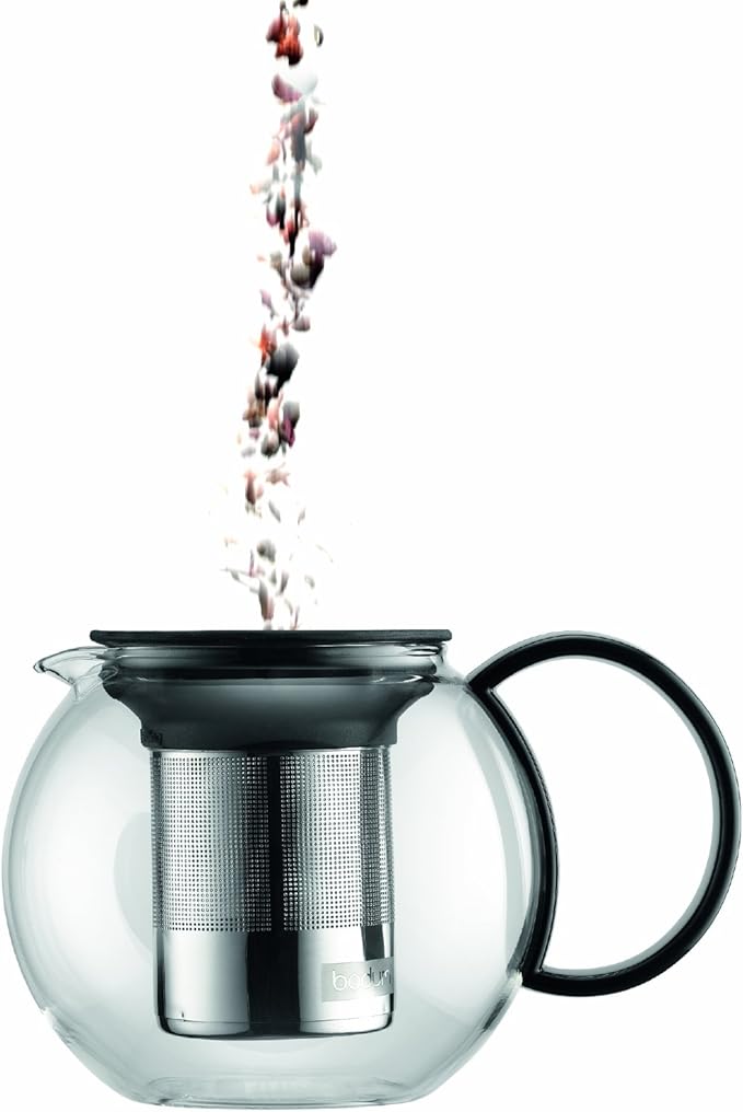 Bodum 34oz Assam Glass Tea Press with Stainless Steel Filter, Black Plastic Lid