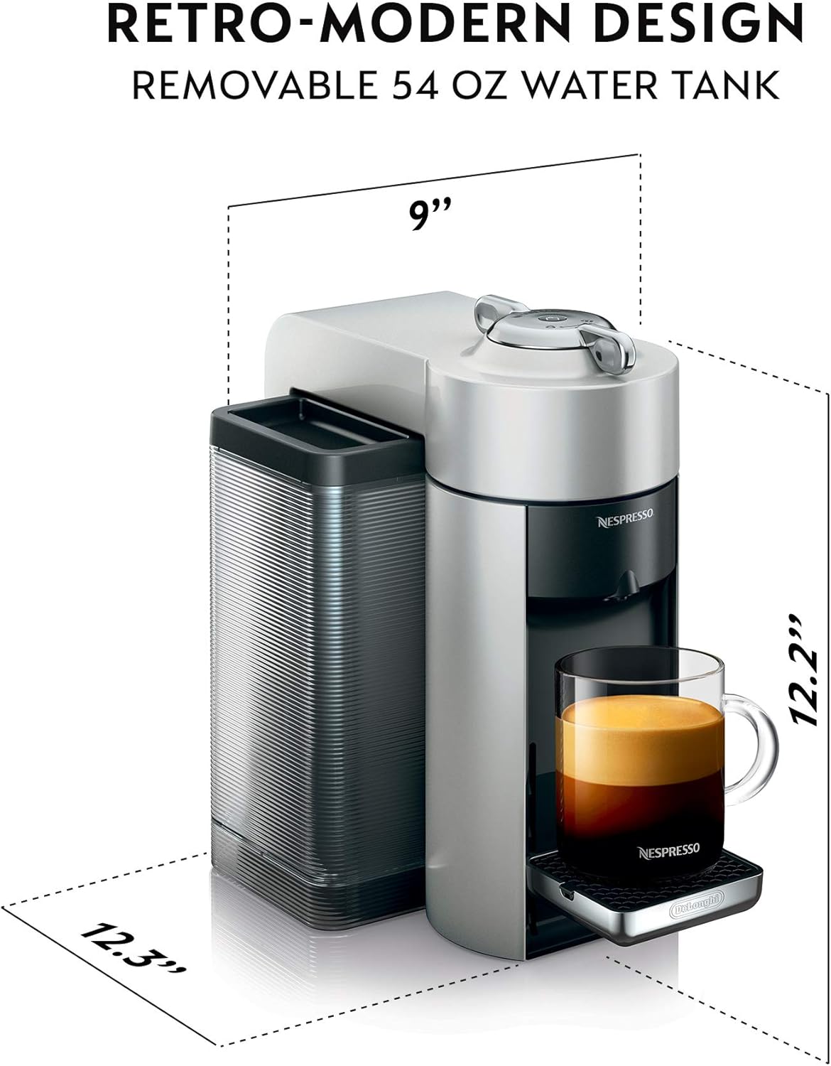 Nespresso Vertuo Coffee and Espresso Machine by De'Longhi, 1597 milliliters, Silver - Blissbrew