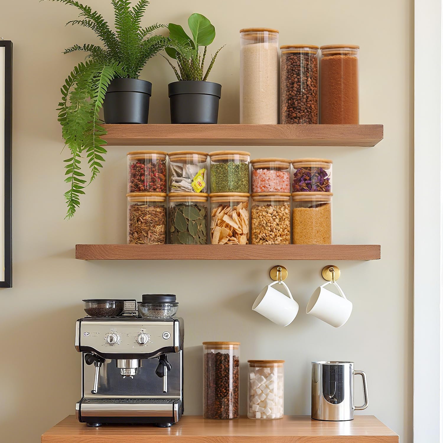 ComSaf 0.5 Qt Glass Food Storage Jars Set of 9, Clear Glass Storage Containers with Lids, Pantry Organization Jar, Spice, Salt, Blooming Tea, Coffee, Oat and Sugar Container, Small jar Set for Kitchen