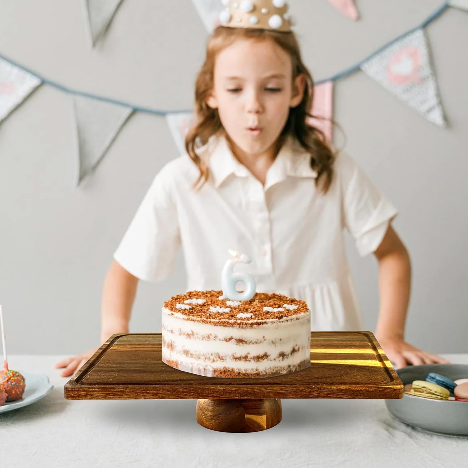 Wood-Rectangular-Cake-Stand with Acrylic Dome Lid, Wooden Cake Holder Plate with Cover, 2-in-1 Dessert Table Display Set for Party, Charcuterie Board for Cheese, Chips & Dips, Nachos, Fruit Platter