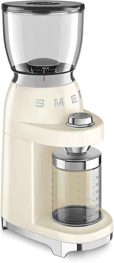 SMEG CGF11 Retro-Style Coffee Grinder – Burr Mill with 30 Grind Settings, Stainless Steel Conical Burrs, Removable Hopper – Precision Countertop Grinder for Espresso, Drip, French Press-Cream