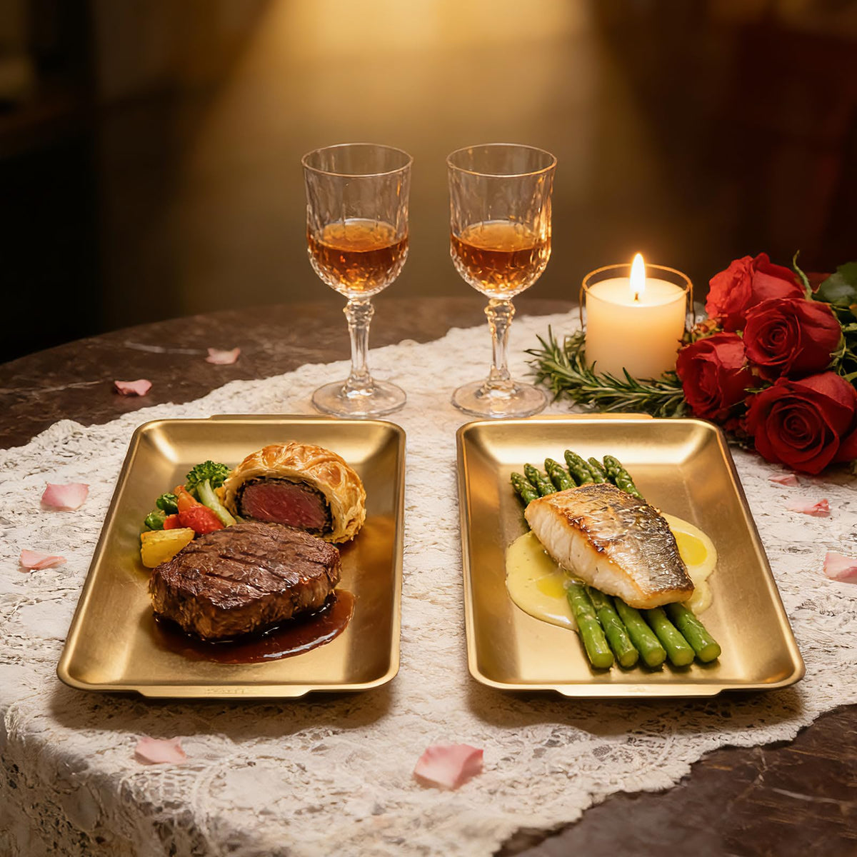 2Pcs 304 Stainless Steel Food Serving Trays