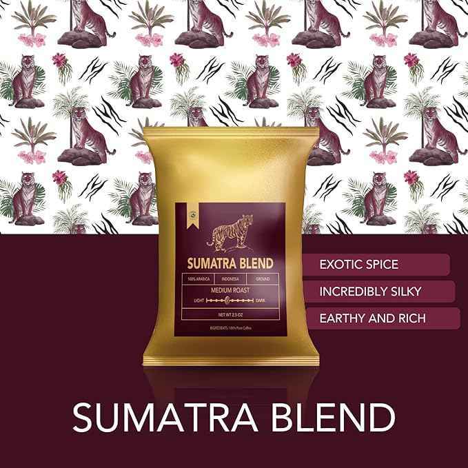 Gourmet Coffee Sampler Gift Set (4x2.5oz) TRIONI Medium Roast Ground Coffee Variety Pack, Individual Coffee Packets - 4 Unique Flavored Coffee - Including a Cinnamon Sticks, Coaster, Bag Clip & Spoon