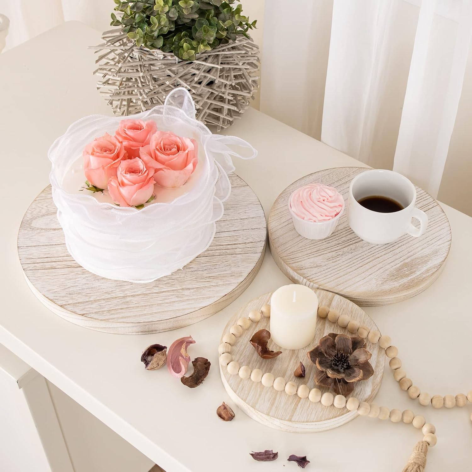 3 Tier Cupcake Stand Round,Wood Cake Stand with Tiered Tray Decor,Rustic Cake Stand for 24 Cupcakes,Cupcake Display for Home Tea Party, Birthday, Wedding, Farmhouse Decor