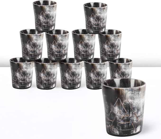 Handicrafts Home Viking Horn Shot Glasses Set of 12, Rustic Viking Drinkware Whiskey Shot Cups, Medieval Decor Gift Set for Groomsmen, Birthday Gifts for Men, Gifts for Dad, Room Decor for Men
