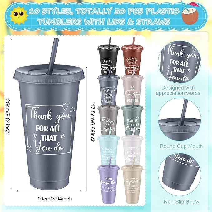 Shellwei 90 Pcs Employee Appreciation Gifts Bulk 24 oz Thank You Tumbler with Lid and Straw Mini Spiral Notebooks and Pens Appreciation Gifts for Team Employee Coworkers Teacher (Amazing)