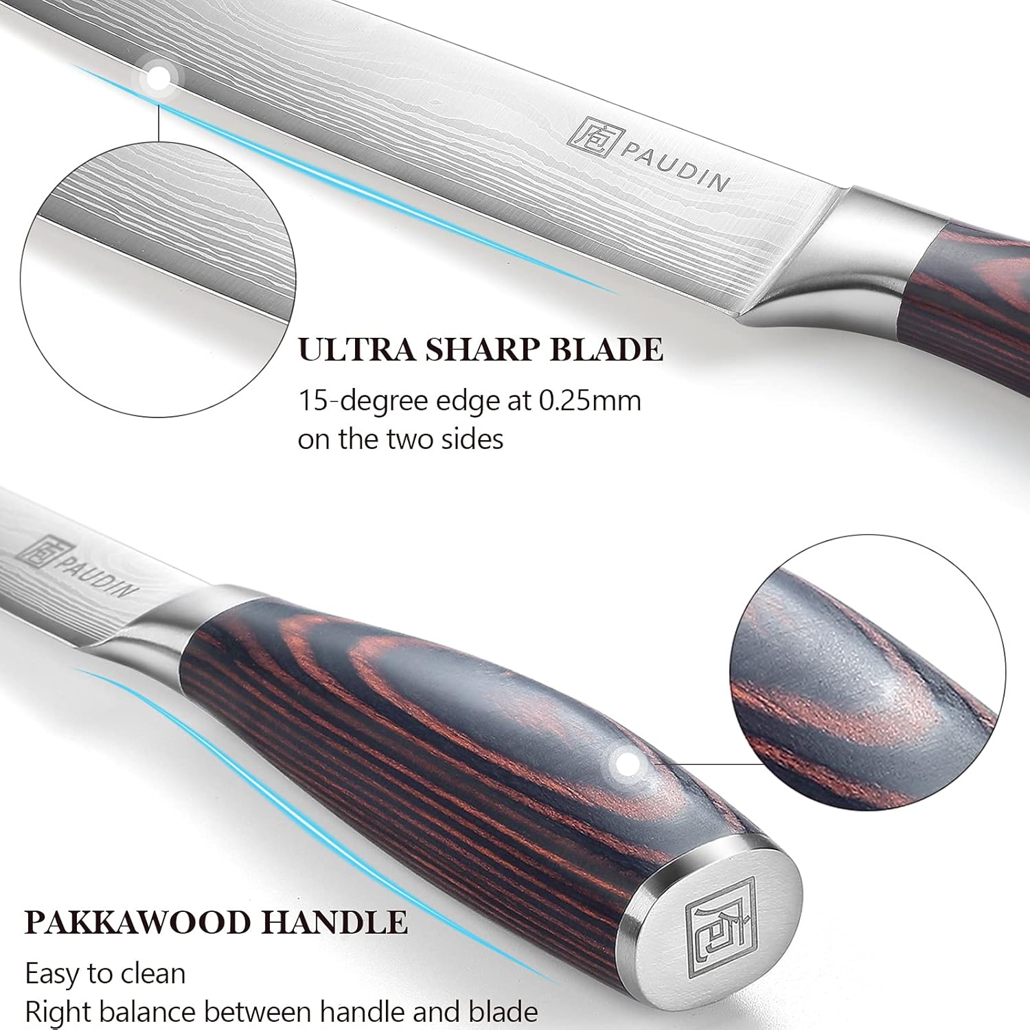 PAUDIN Carving Knife 8 inch, Ultra Sharp Brisket Slicing Knives, Premium Meat Cutting Knives German Stainless Steel, BBQ Knife with Ergonomic Handle, for Slicing Roast, Meats and Vegetables