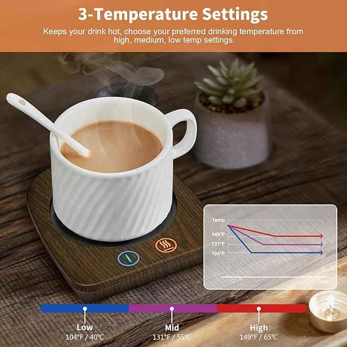 VOBAGA Imitation Wood Grain Coffee Cup Warmer & Mug Warmer for Desk, Electric Coffee Warmer Plate with 3-Temp Settings for Tea, Cocoa, Milk with Auto Shut Off After 4 Hours, Coffee Gifts for Women Men