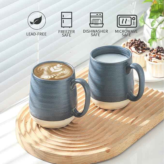 Hasense Porcelain Coffee Mugs Set of 6, 15 Ounce Large Ceramic Coffee Cups Set with Handle for Latte, Tea, Cocoa and Hot Chocolate, Dark Blue Coffee Mugs for Men and Women, Microwave Safe