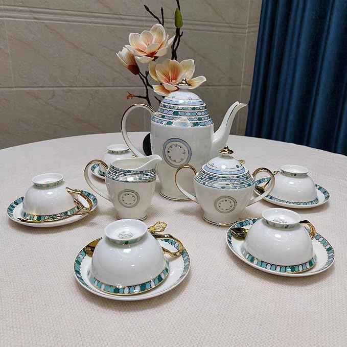 Chinese Bone China Coffee Tea Set, Retro Floral Tea Gift Set, Suitable for Christmas, Father'S Day, Birthday, Halloween Party Gifts (Sapphire Tea Set)