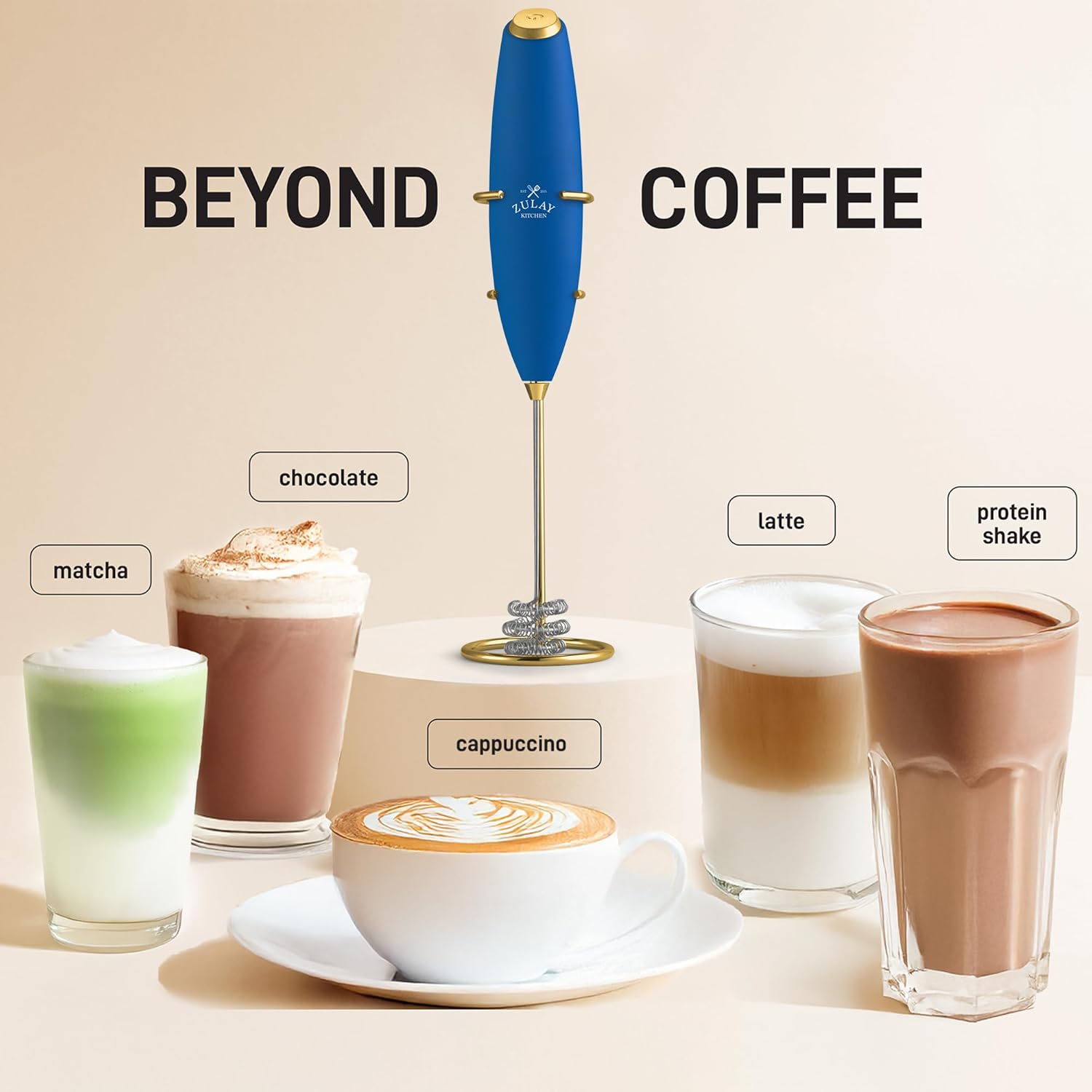 Zulay Kitchen Patented Tornado Triple Whisk Milk Frother with 4 Duracell Batteries – Handheld Foam Maker for Coffee, Lattes, Matcha & Hot Chocolate – Rich, Creamy Froth in Seconds