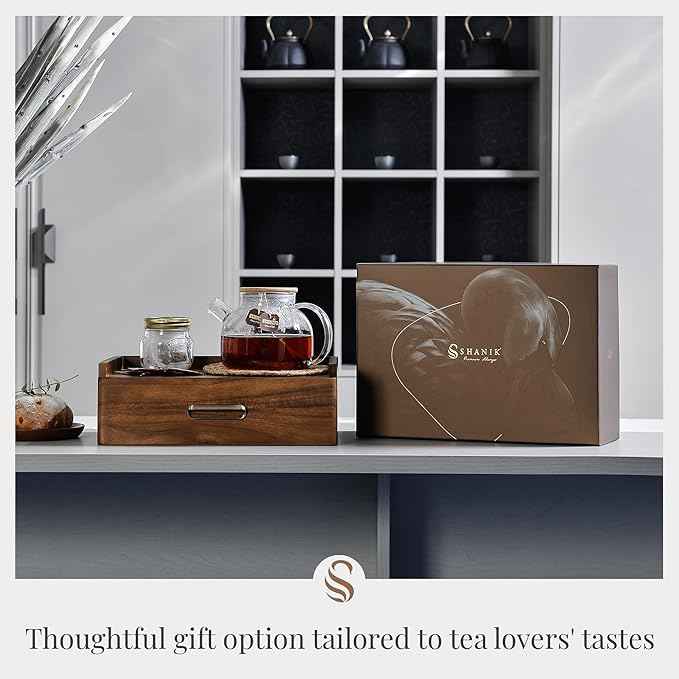 Shanik Custom Engraved Organizer - Personalized Box with Drawer for Tea Collection, Solid Wood Station - Modern Drinker Gift.