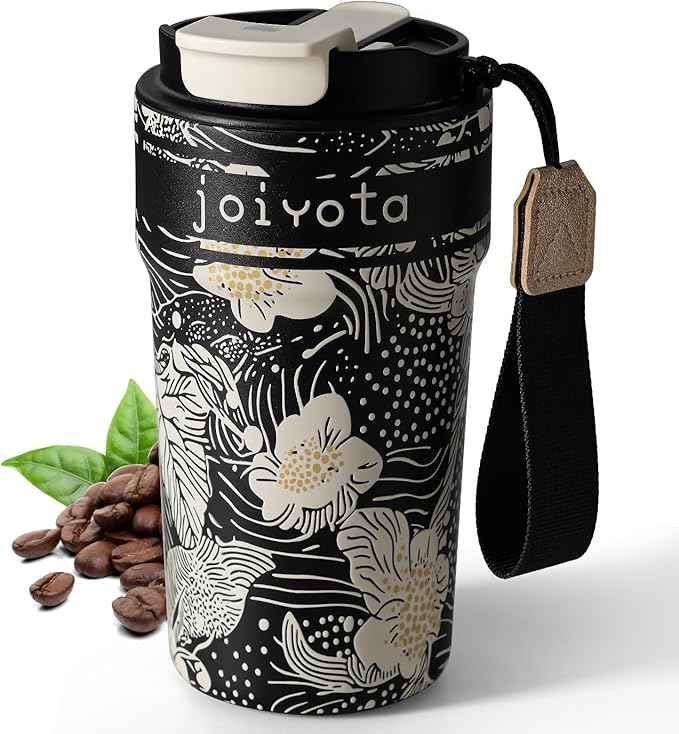 Ceramic Lined Insulated Coffee Tumbler 20oz with 3D Print Design, Double Wall Vacuum Insulated Travel Mug with Lid and Straw, Leak Proof Tumbler for Hot/Iced Coffee, Tea, Gift for Women,Flower