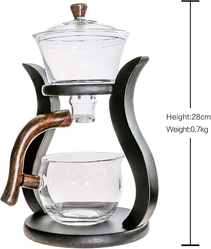RORA Lazy Kungfu Glass Tea Set Semi Automatic Drip Rotating with Infuser Glass Teapot Set (6 cups)