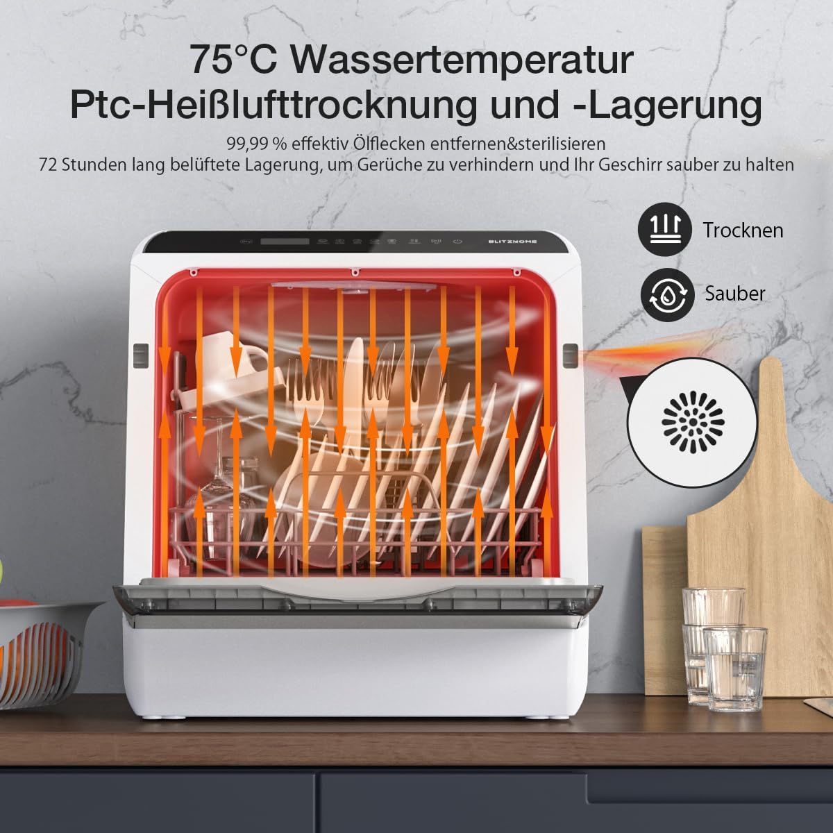 Portable Dishwasher Countertop, WIFI Smart Dishwasher, Compact Mini Dishwashers with 5L Built-in Water Tank, 6 Programs, 360° Dual Spray, High-Temp& Air-Dry Function, Fruit Cleaning - Blissbrew