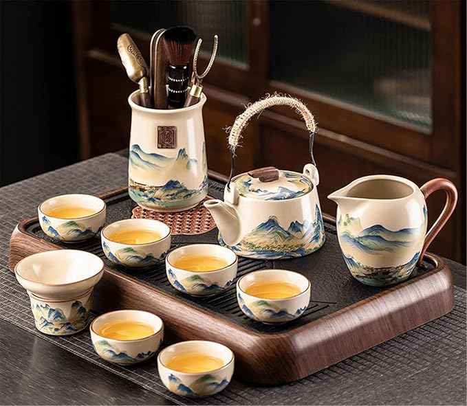 Ru Kiln Gongfu Tea Set, Compact Gaiwan for Office Use-suit21