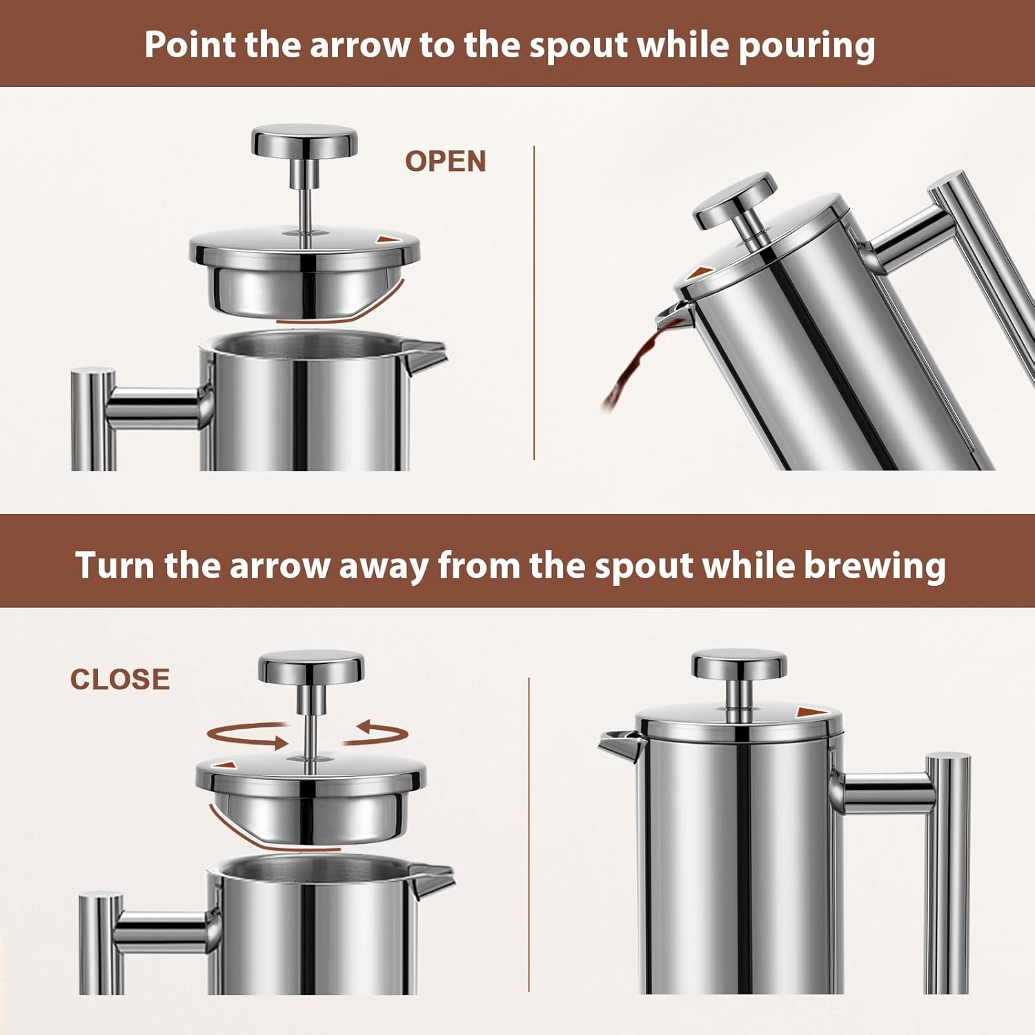 Small French Press 350ml, Double-Wall Insulated French Press Coffee Press Stainless Steel for travel camping, Single Cup Pour Over Coffee Maker (1 cup, 12 OZ) - Blissbrew