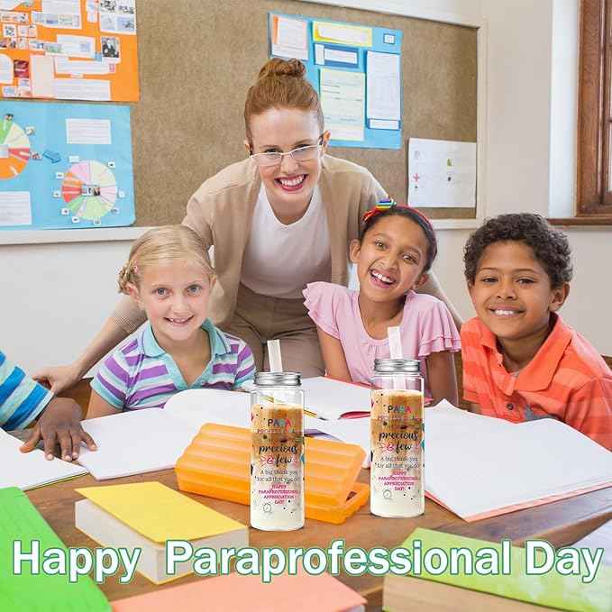 Vesici 24 Pcs Paraprofessional Day Appreciation Gift 14.2oz Thank You Tumbler Cups with Lids and Straws Bulk Plastic Reusable Inspirational Gifts for Coworker Teacher Administrator Coach Mentor