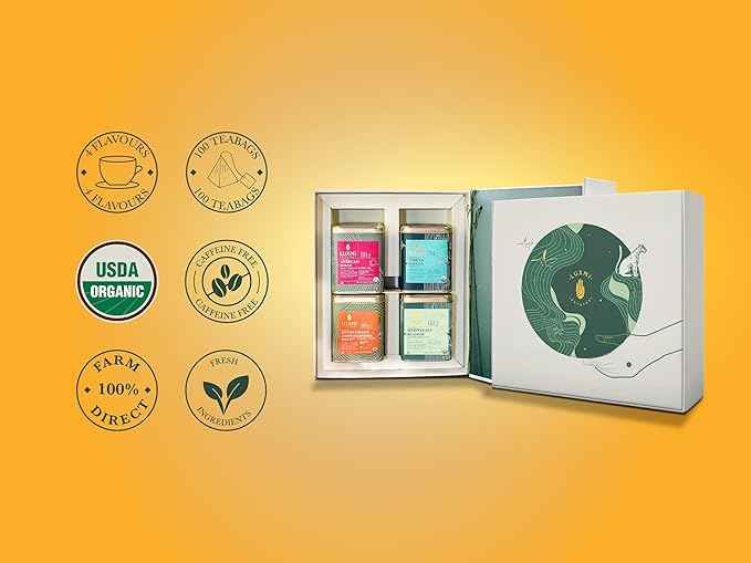 Luxmi Estates - Tea Set - Energy and Balance - 4 Packs with Organic Green, Jasmine, Ashwagandha and Hibiscus Rose Tea