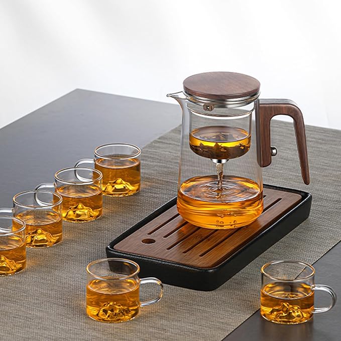 Enchant Tea Pot - 800 ml/27.1 oz Magic Witchcraft Enchanted Glass Teapot with Strainer, Wooden Handle, Magnetic Water Separation Design, for Loose Leaf, Flower & Herbal Teas