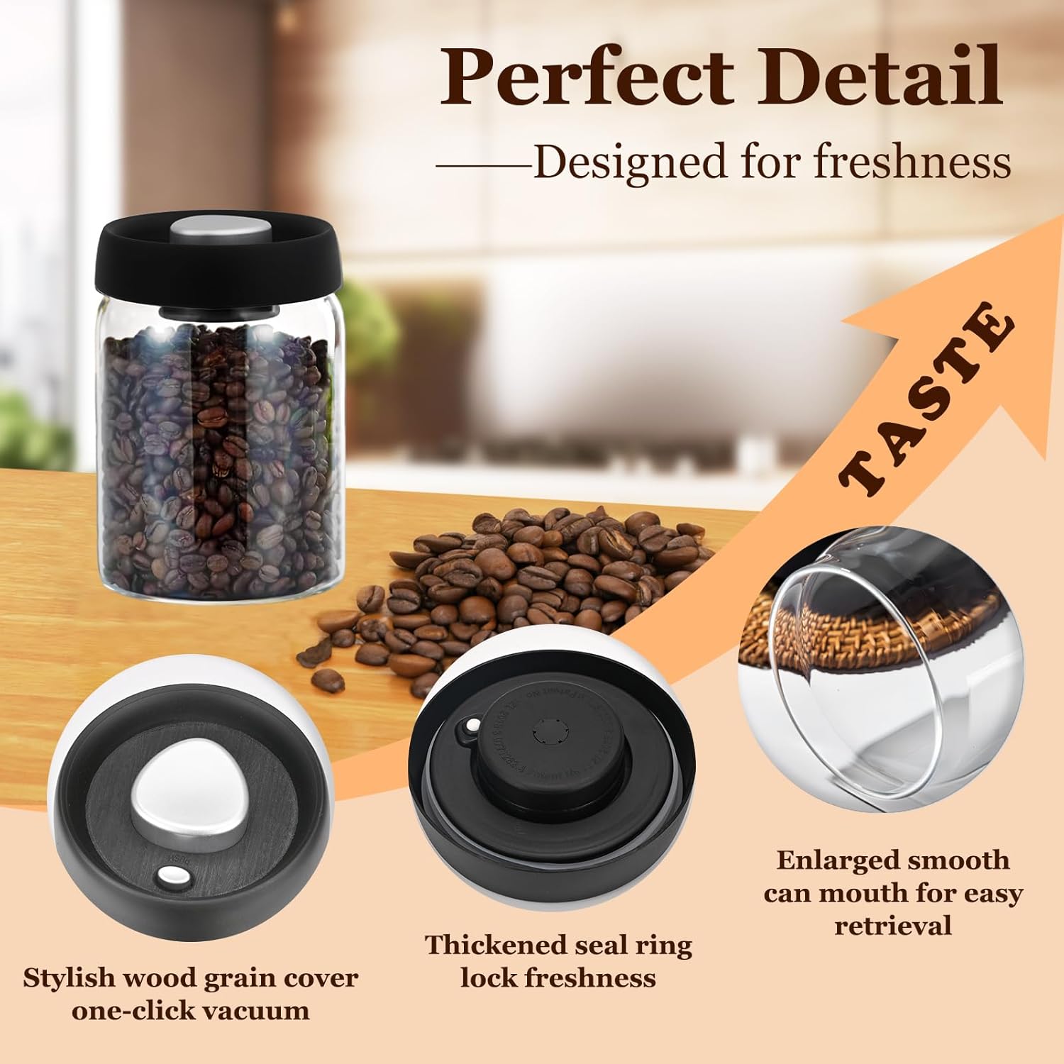 Vacuum Glass Jar with Airtight Lid,27floz/800ml Borosilicate Glass Coffee Canister Container,Perfect for Coffee Beans & Grounds,Loose Leaf Tea,Candy,Sugar,Nuts,Spices