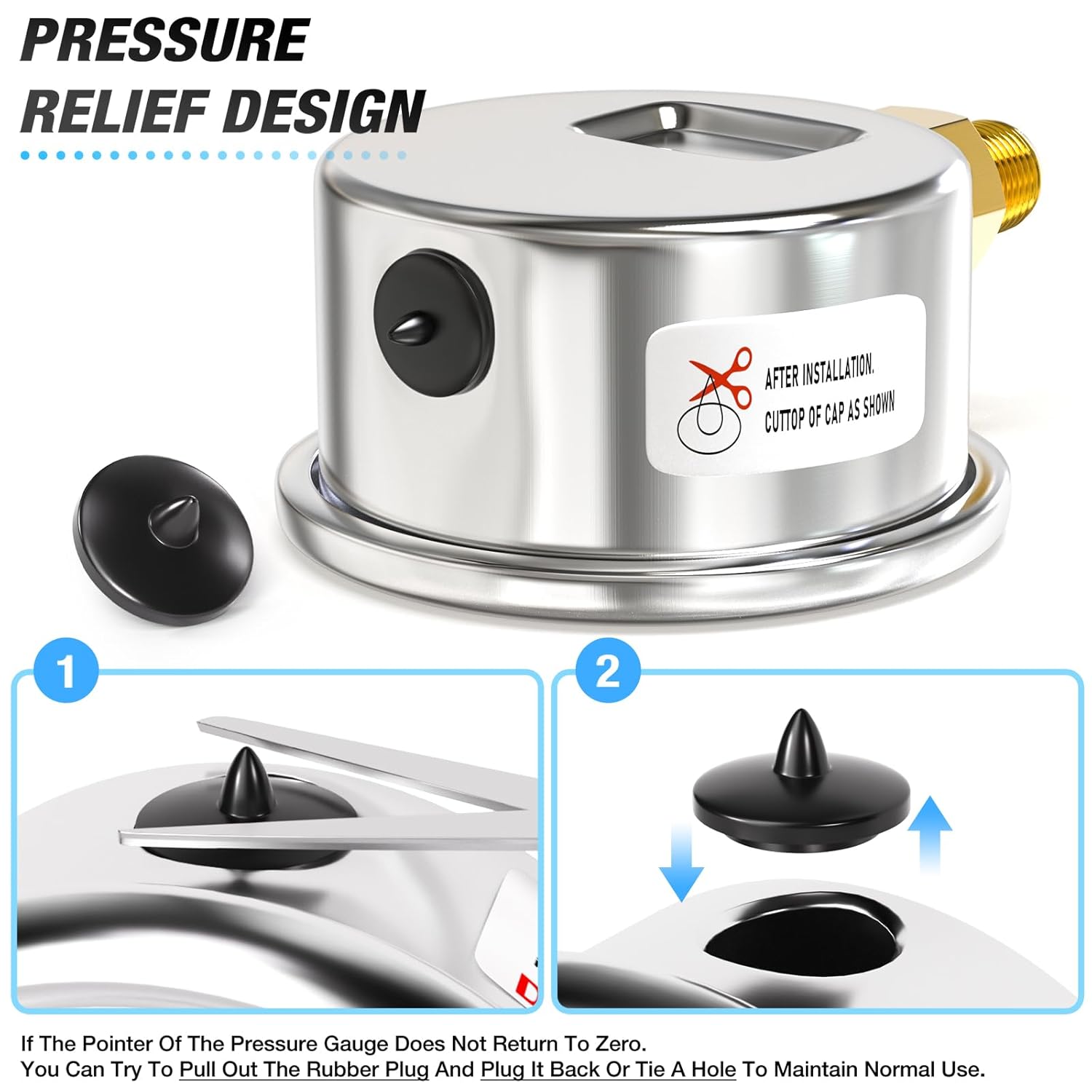 MEANLIN MEASURE -30inHG~60Psi Vacuum Gauge Stainless Steel 1/4" NPT 2" FACE DIAL Waterproof for Air Compressor HVAC Negative Pressure Hand Pump Pool Lower Mount, with 1/2" NPT and 3/8" NPT Hex Bushing