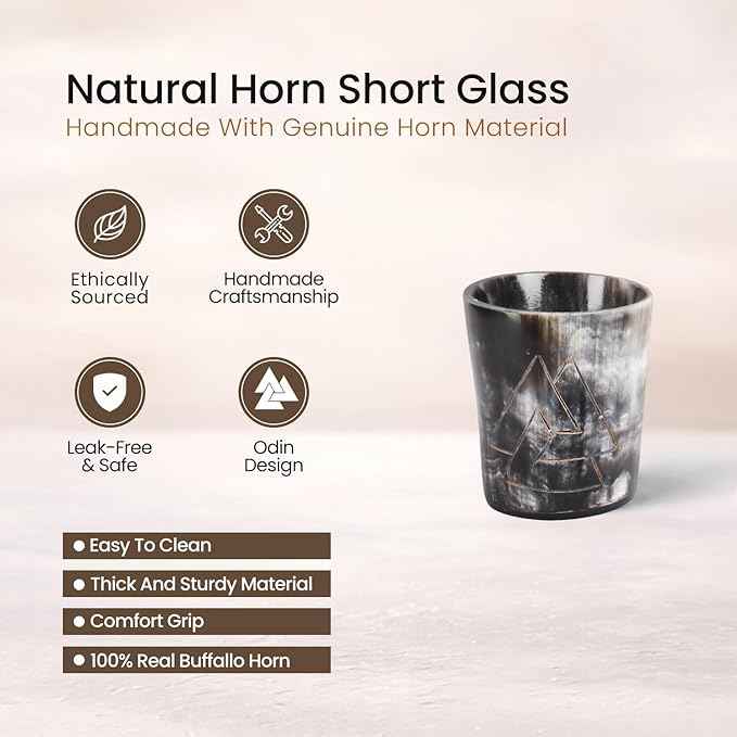 Handicrafts Home Viking Horn Shot Glasses Set of 4, Handmade Natural Ox Horn, Rustic Viking Drinkware Whiskey Shot Cups, Father’s Day Gifts, Medieval Decor Gift Set for Men & Groomsmen, Birthday Gifts