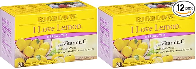 Bigelow I Love Lemon with Vitamin C Herbal Tea, Caffeine Free Tea_with Lemon, 20 Count Box (Pack of 12), 240 Total Tea Bags