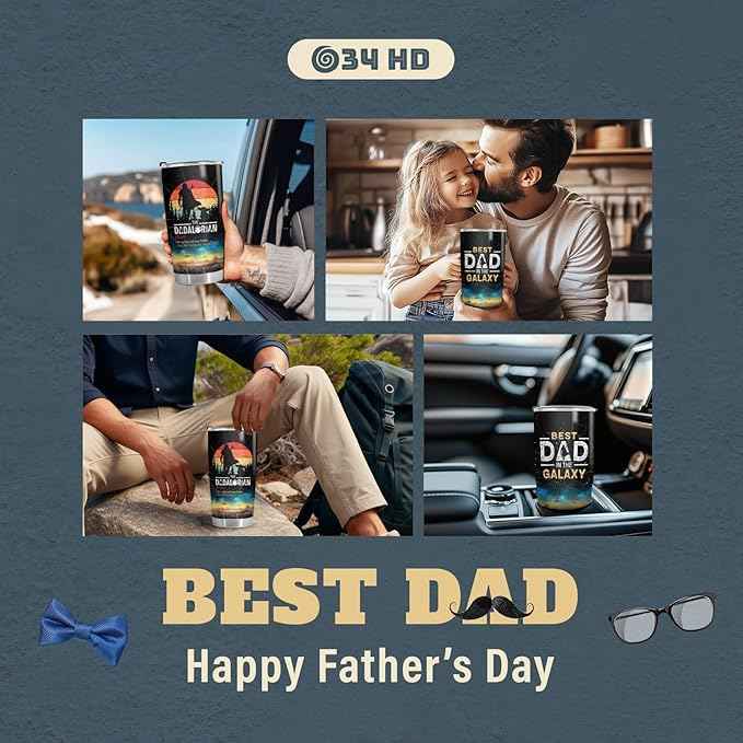 34HD Father Day Gifts, Dadalorian Tumbler Set of 2 Stainless Steel, Best Dad In The Galaxy Mug, Star Dad Gifts, Birthday Gifts for Men