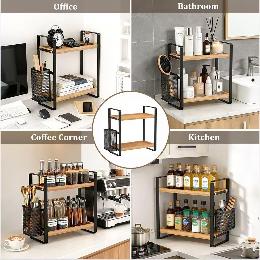 2 Tier Coffee Bar Organizer With Basket