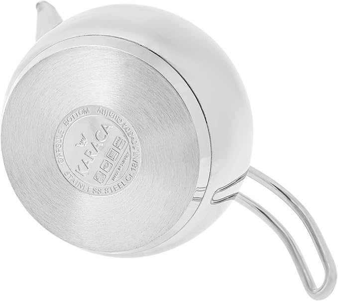 Karaca Layla Teapot Set, Medium, Stainless Steel, Tea Pot 1L (2.2lb), Kettle 1.75L (3.85lb), Silver, Transparent, Tea Maker, Kettle, Turkish Tea Kettle, Tea Maker, Induction Safe