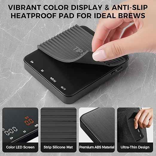 Mini Espresso Coffee Scale with Timer & Flow Rate, 2kg/0.1g Precision Digital Coffee Scale, Portable Espresso Scale Rechargeable via USB-C, Triple Brew Modes, LED Display, Mute Mode, g/oz/lb:oz