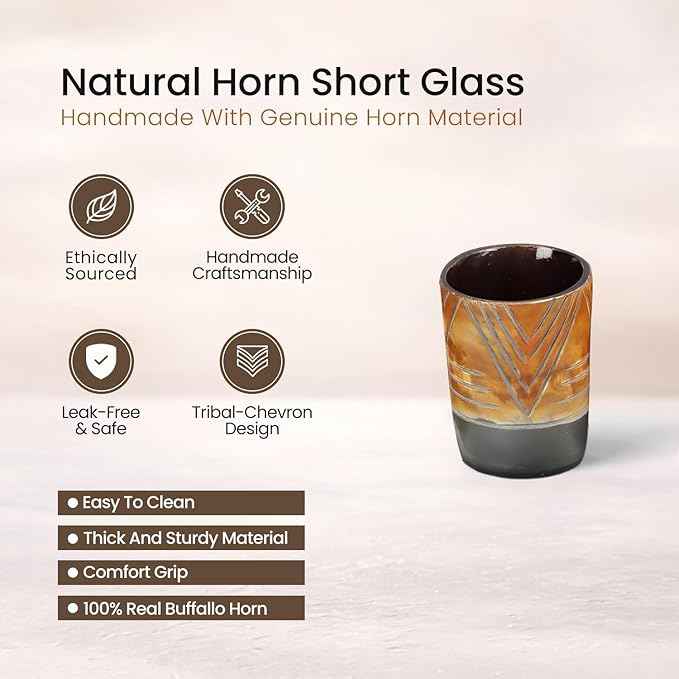 Handicrafts Home Viking Horn Shot Glasses Set of 4, Handmade Natural Ox Horn, Rustic Viking Drinkware Whiskey Shot Cups, Father’s Day Gifts, Medieval Decor Gift Set for Men & Groomsmen, Birthday Gifts