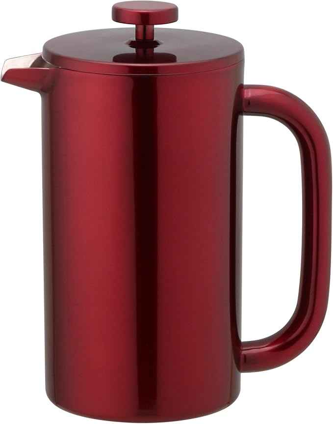 8-Cup Double Wall Insulated Stainless Steel French Coffee Press, 32-Ounce Durable Coffee Tea Maker with Stainless Steel Plunger, Red