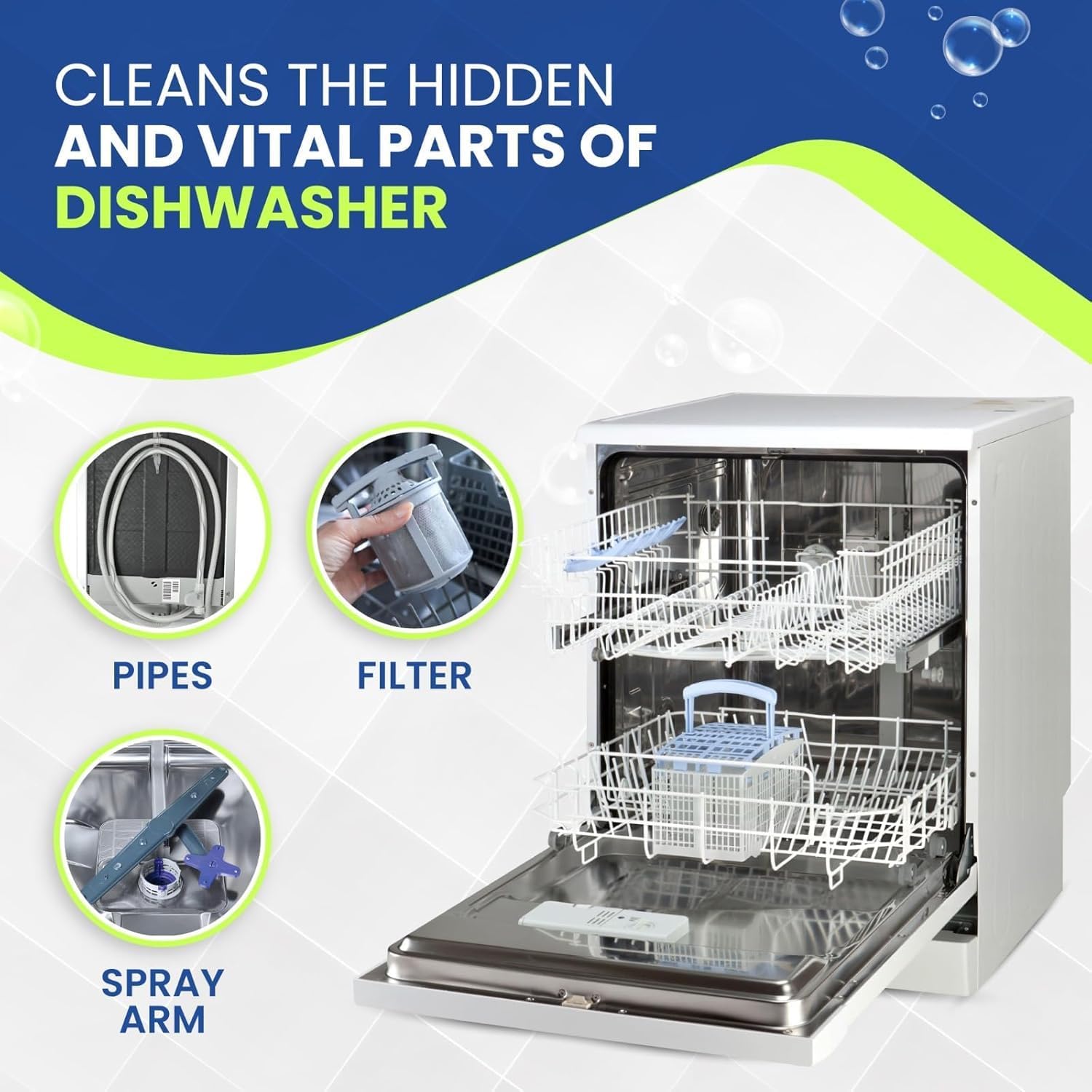 True Fresh Dishwasher Cleaner & Deodorizer Tablets 18-Pack, 20g Each - Powerful Limescale & Odor Removal - Deep Clean for Sparkling Dishwashers - Safe, Effective, and Compatible with All Models - Blissbrew