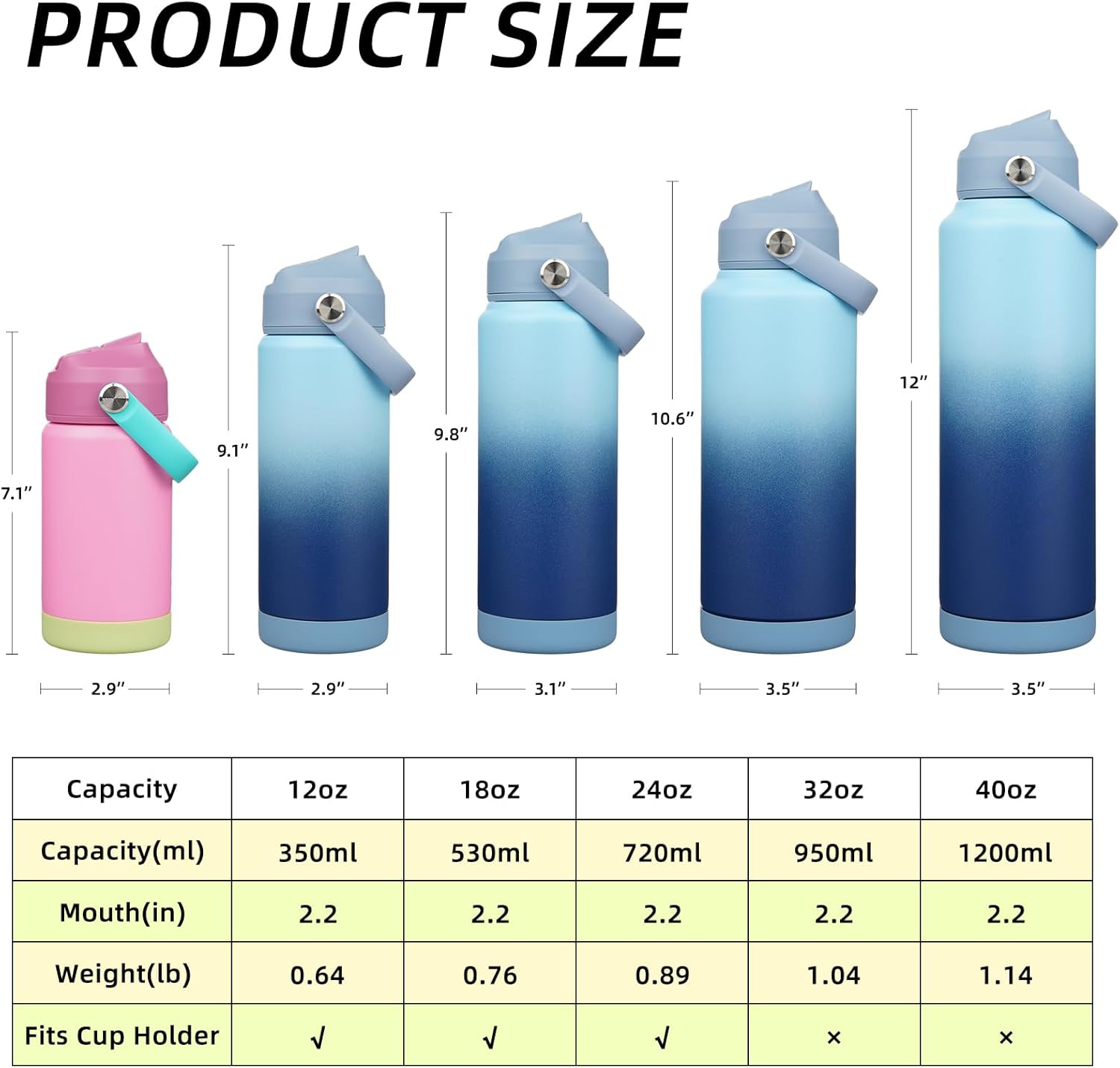 BJPKPK Insulated Water Bottle with Straw Lid, 12oz Thermos Water Bottles, Flex Handle & Non-slip Boot, BPA Free Leak Proof Stainless Steel Metal Thermos, Tumblers, Cups,Rose Pink