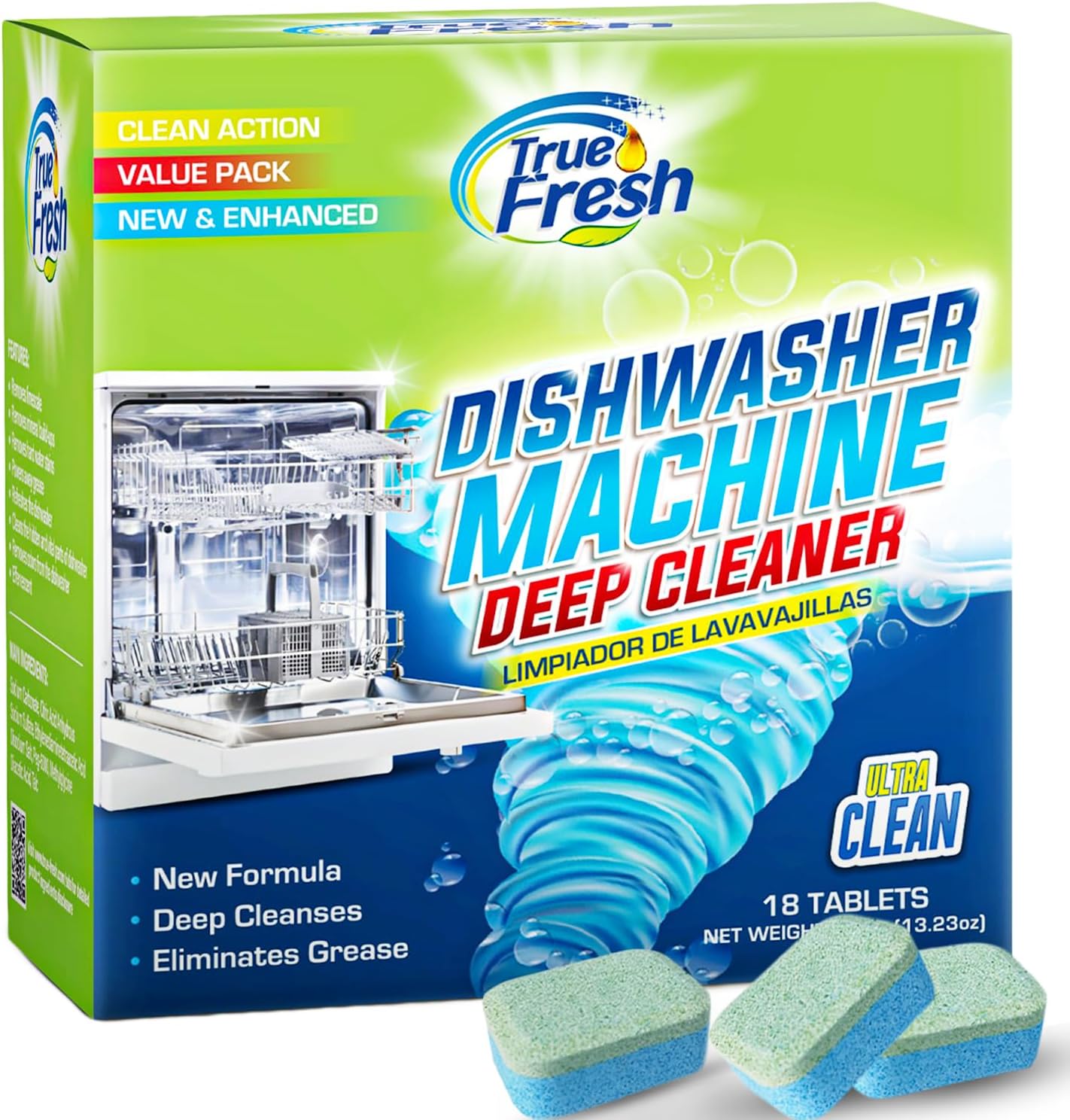 True Fresh Dishwasher Cleaner & Deodorizer Tablets 18-Pack, 20g Each - Powerful Limescale & Odor Removal - Deep Clean for Sparkling Dishwashers - Safe, Effective, and Compatible with All Models - Blissbrew