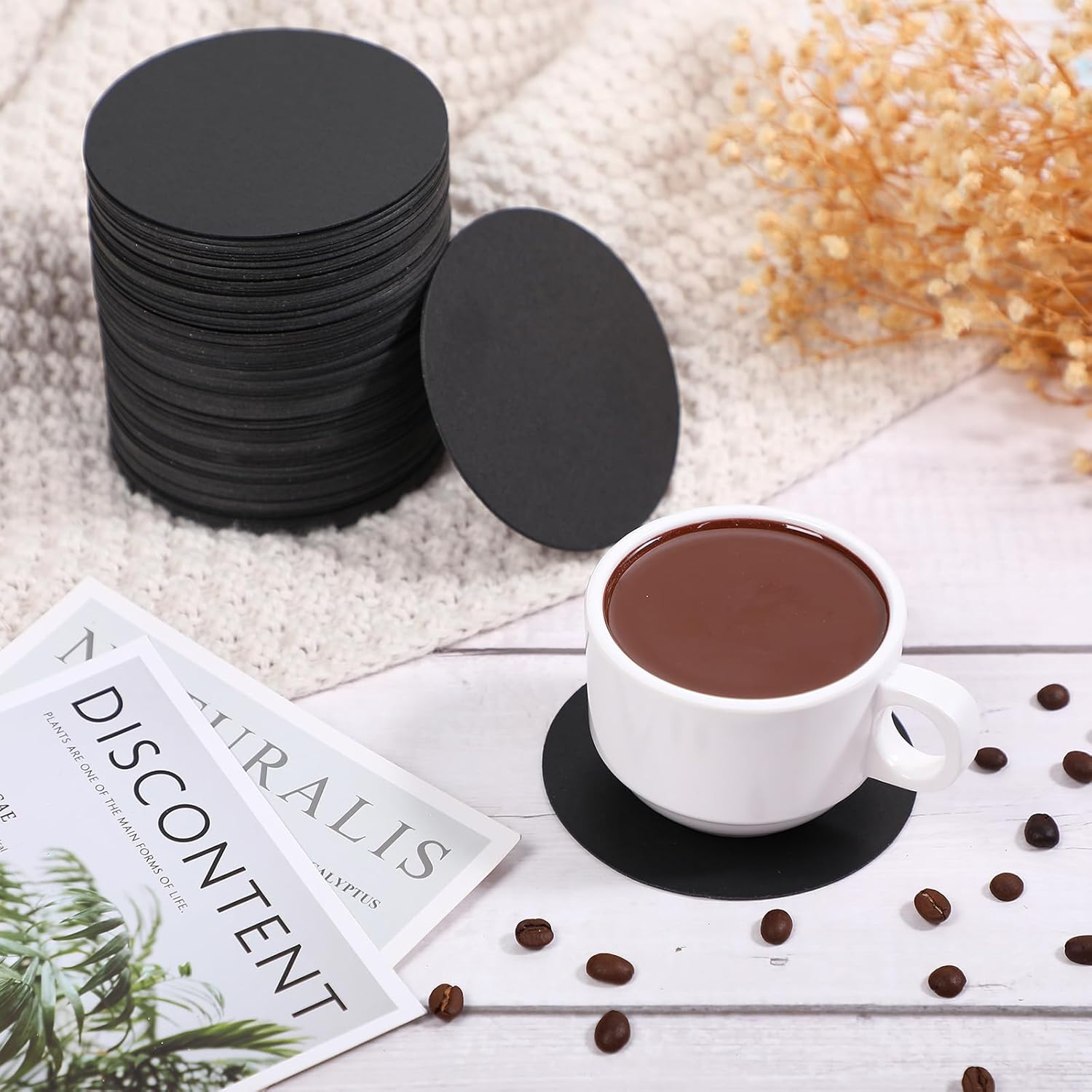 TaoBary 100 Pcs Disposable Paper Coasters Bulk 1MM, 4 Inch Round Cardboard Coasters Blank for Bar Drinks DIY Crafts Arts Wedding (Black)