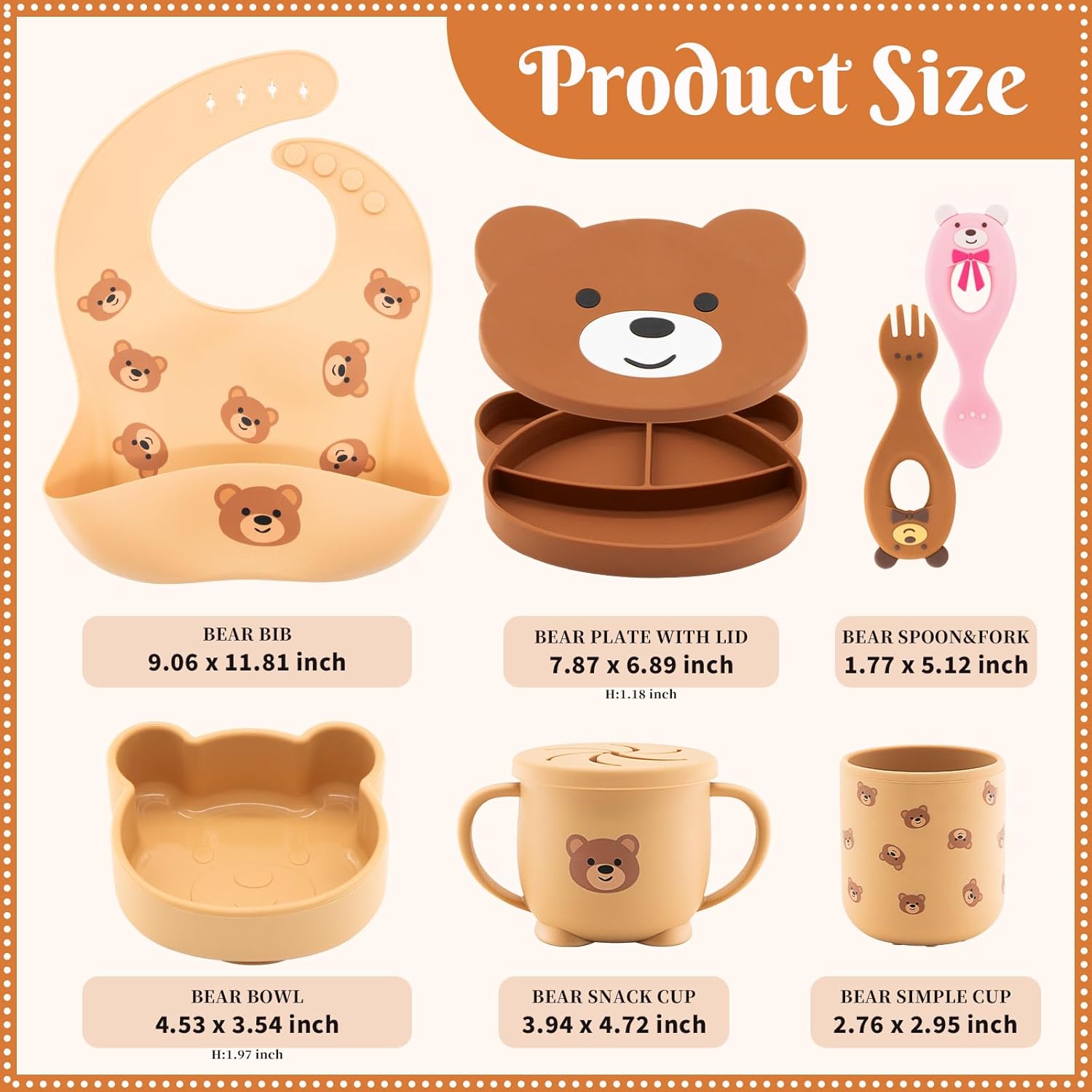 Silicone Baby Feeding Set 7 Pcs, Baby Led Weaning Supplies, Baby Feeding EatincSupplies Set BPA Free, Baby Essentialsfor Newborn Gift Bear - Blissbrew